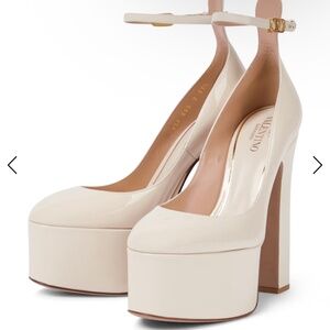 Valentino Tan-Go Platform Pumps in  Light Ivory Patent Leather Size  40
